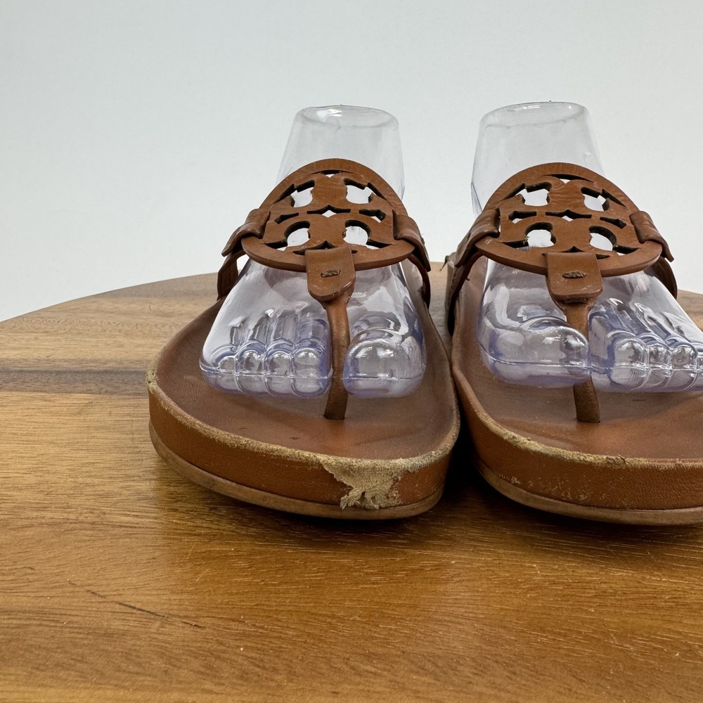 Womens Tory Burch‎ Miller Cloud Thong Brown Leather Comfort Sandals Size 8 M GUC - Picture 4 of 9